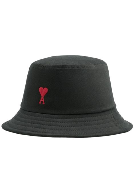 Black embroidered logo bucket hat AMI Paris - men